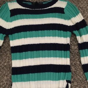 Striped Blue, White, Teal Sweater